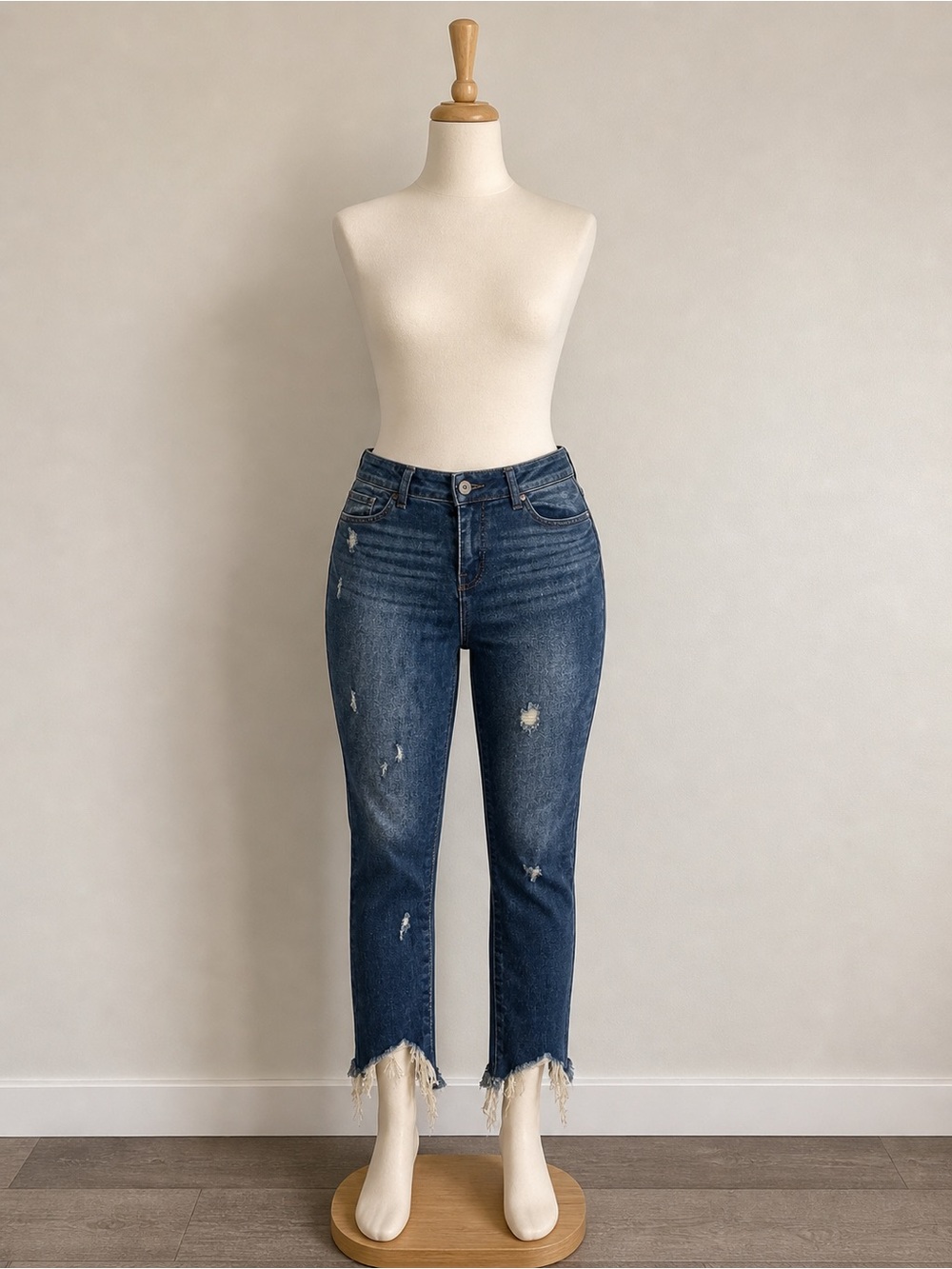 Dark Blue Distressed High-Rise Crop Jeans - Women